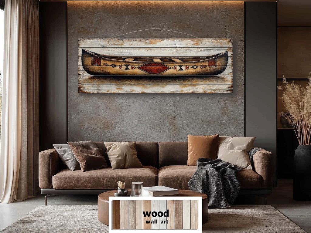 Old Wooden Brown Canoe Long Horizontal Rustic Real Wood Wall Art