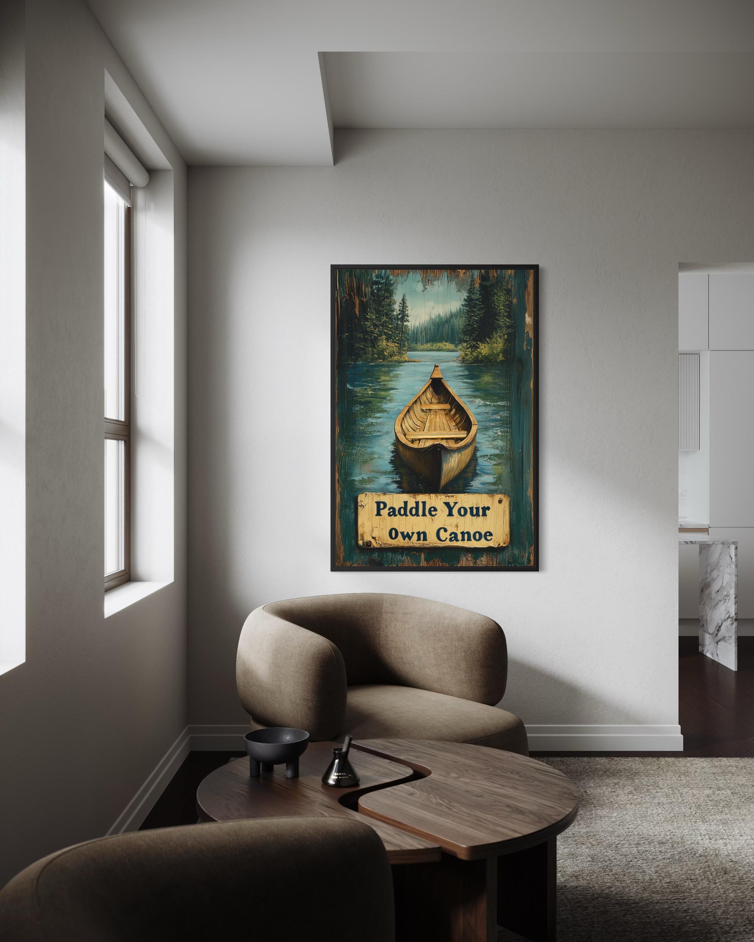 Paddle Your Own Canoe Rustic Cabin Decor – Vintage Canoe Sign Canvas Print