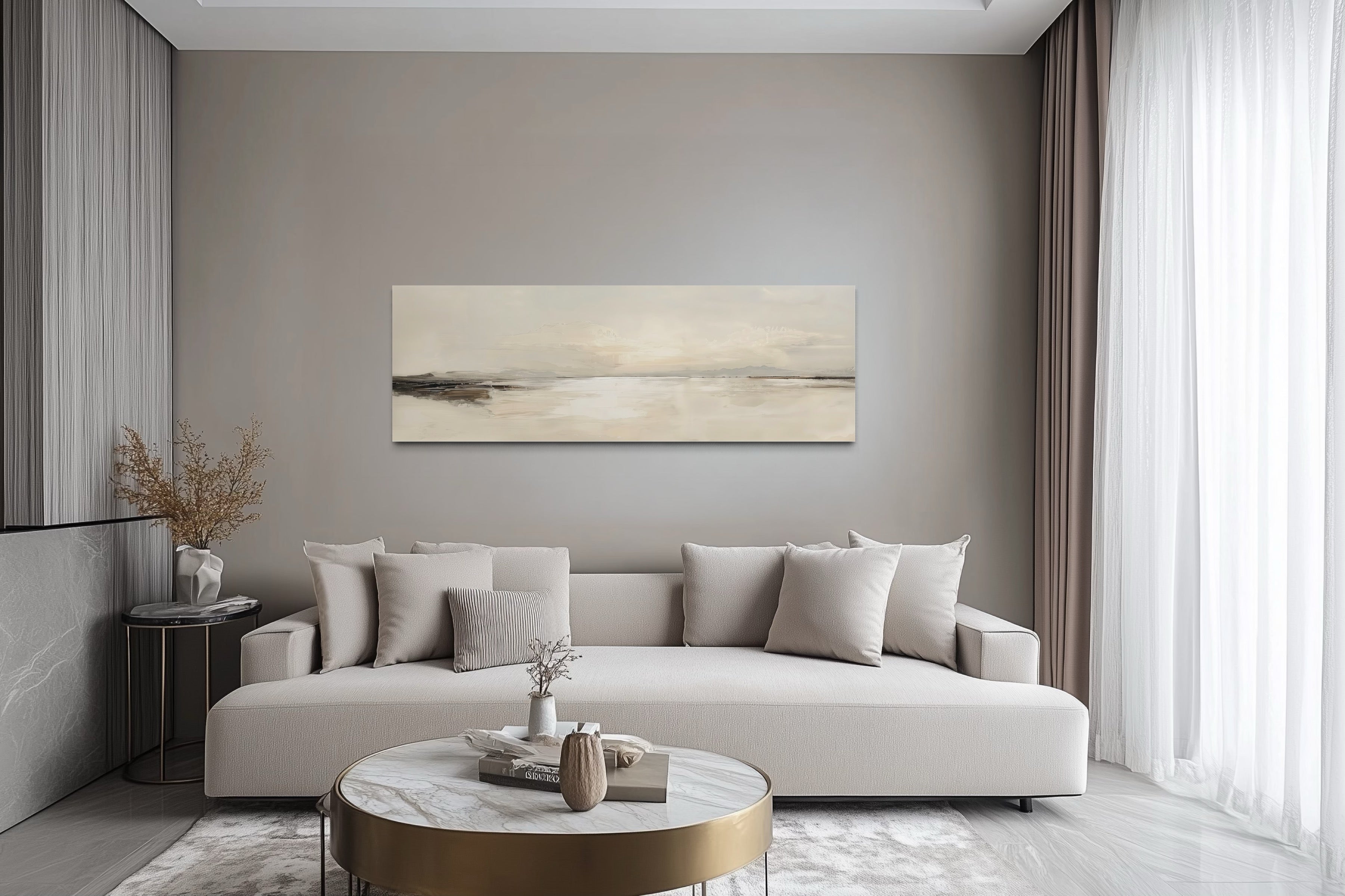 Panoramic Coastal Landscape Neutral Bedroom Framed Canvas Wall Art