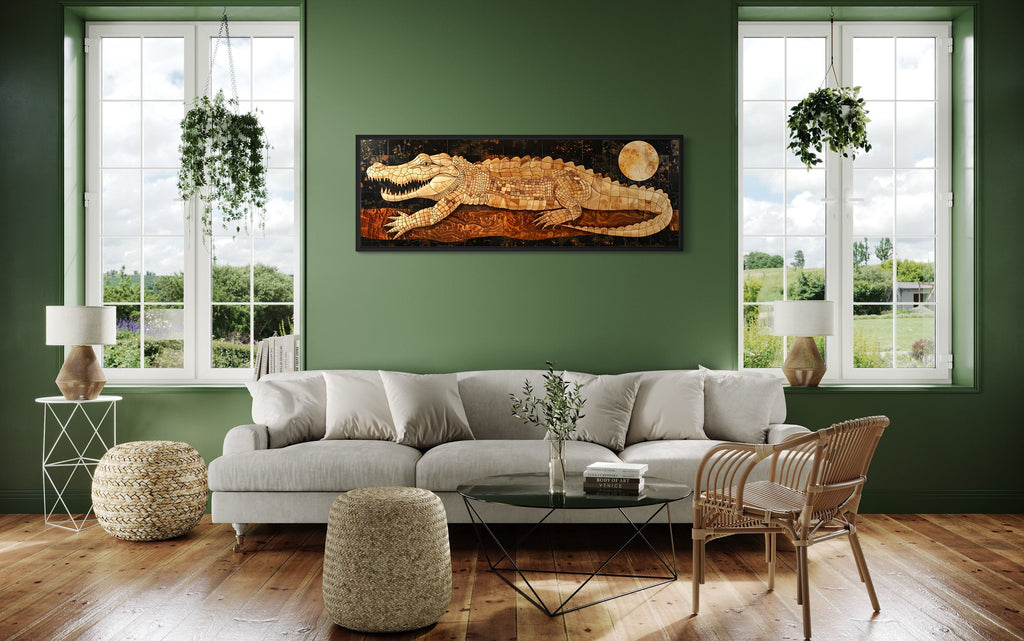 Panoramic Crocodile Layered Wood Style Painting Canvas Wall Art