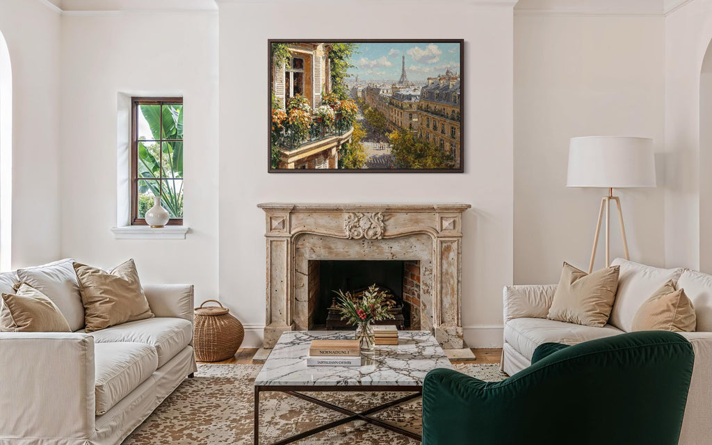 Paris Balcony View with Eiffel Tower Canvas Wall Art