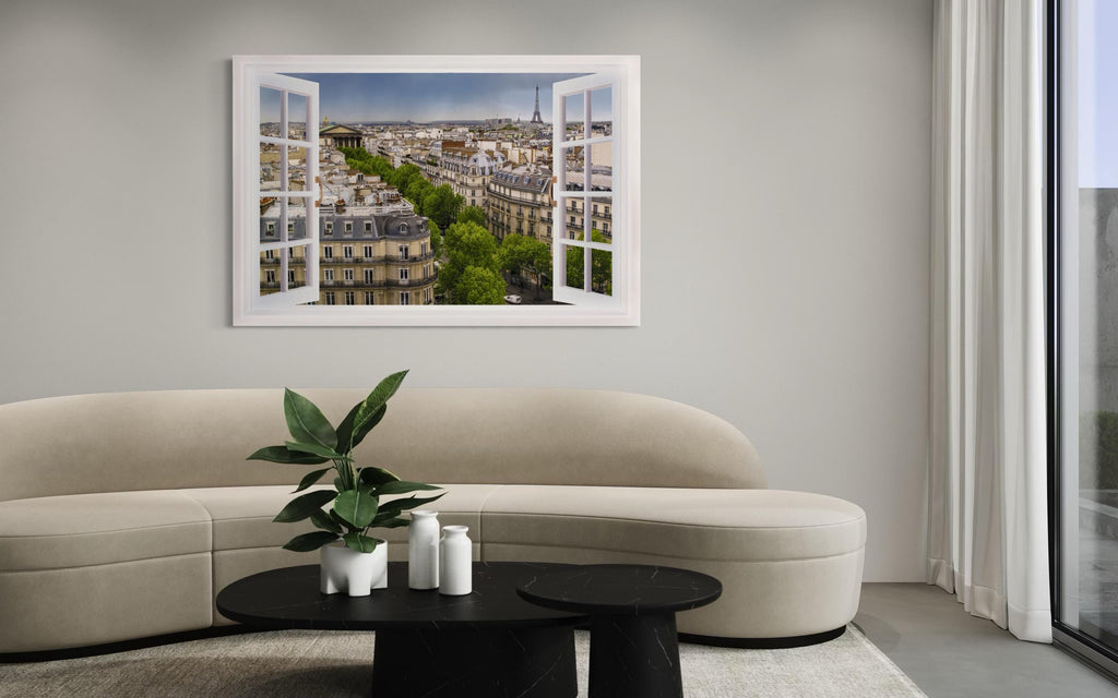 Paris Window View With Eiffel Tower And Haussmann Rooftops Wall Art