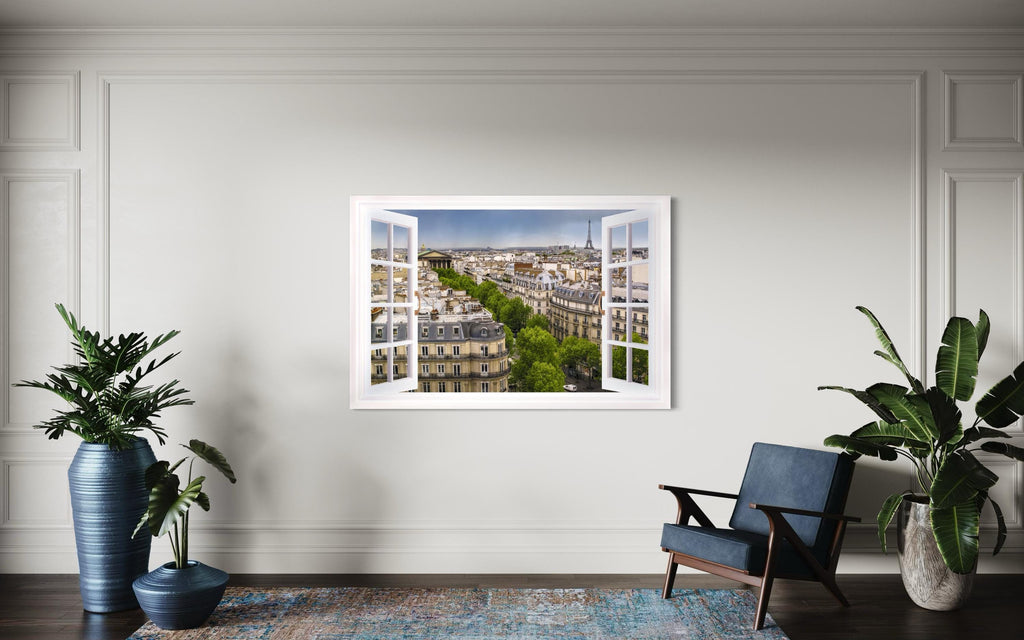 Paris Window View With Eiffel Tower And Haussmann Rooftops Wall Art