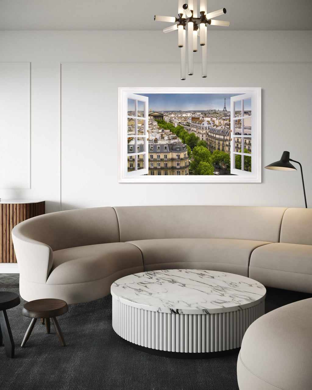 Paris Window View With Eiffel Tower And Haussmann Rooftops Wall Art