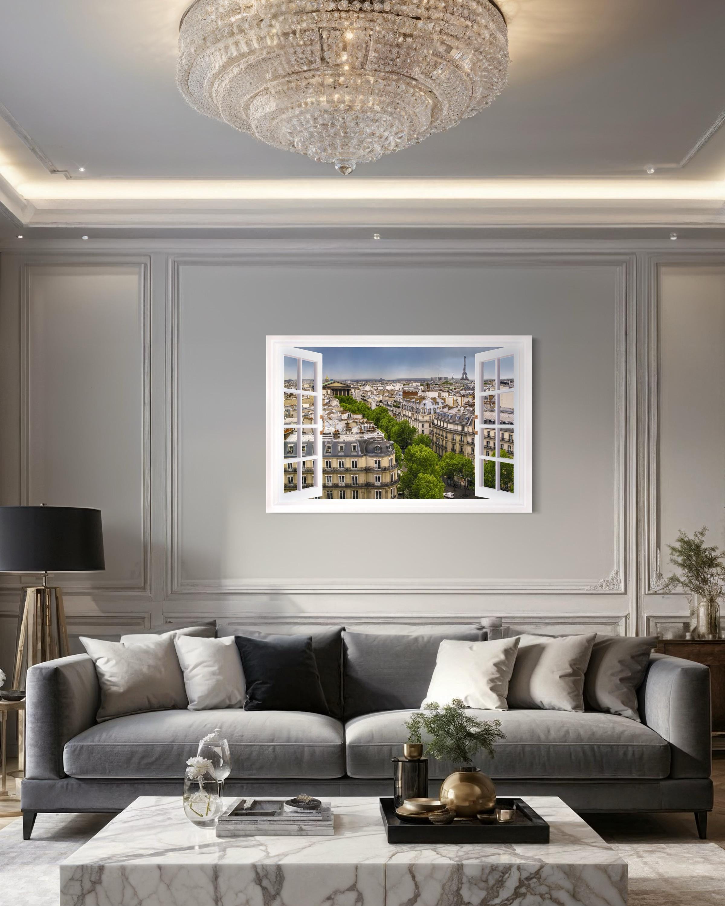 Paris Window View With Eiffel Tower And Haussmann Rooftops Wall Art