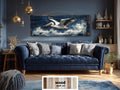 Pelican Flying Over Ocean Waves Long Horizontal Nautical Distressed Wood Wall Art