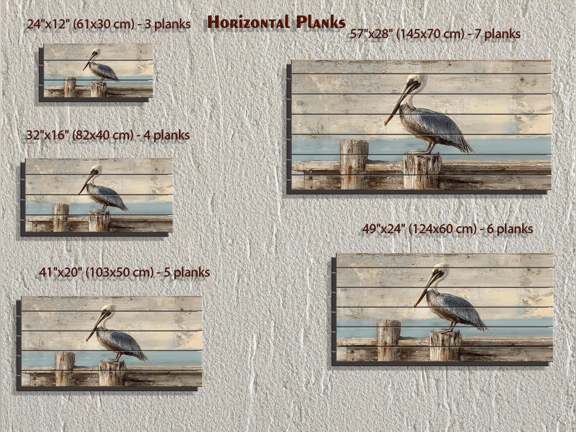 Pelican on Standing On Wooden Dock Distressed Wood Coastal Wall Art