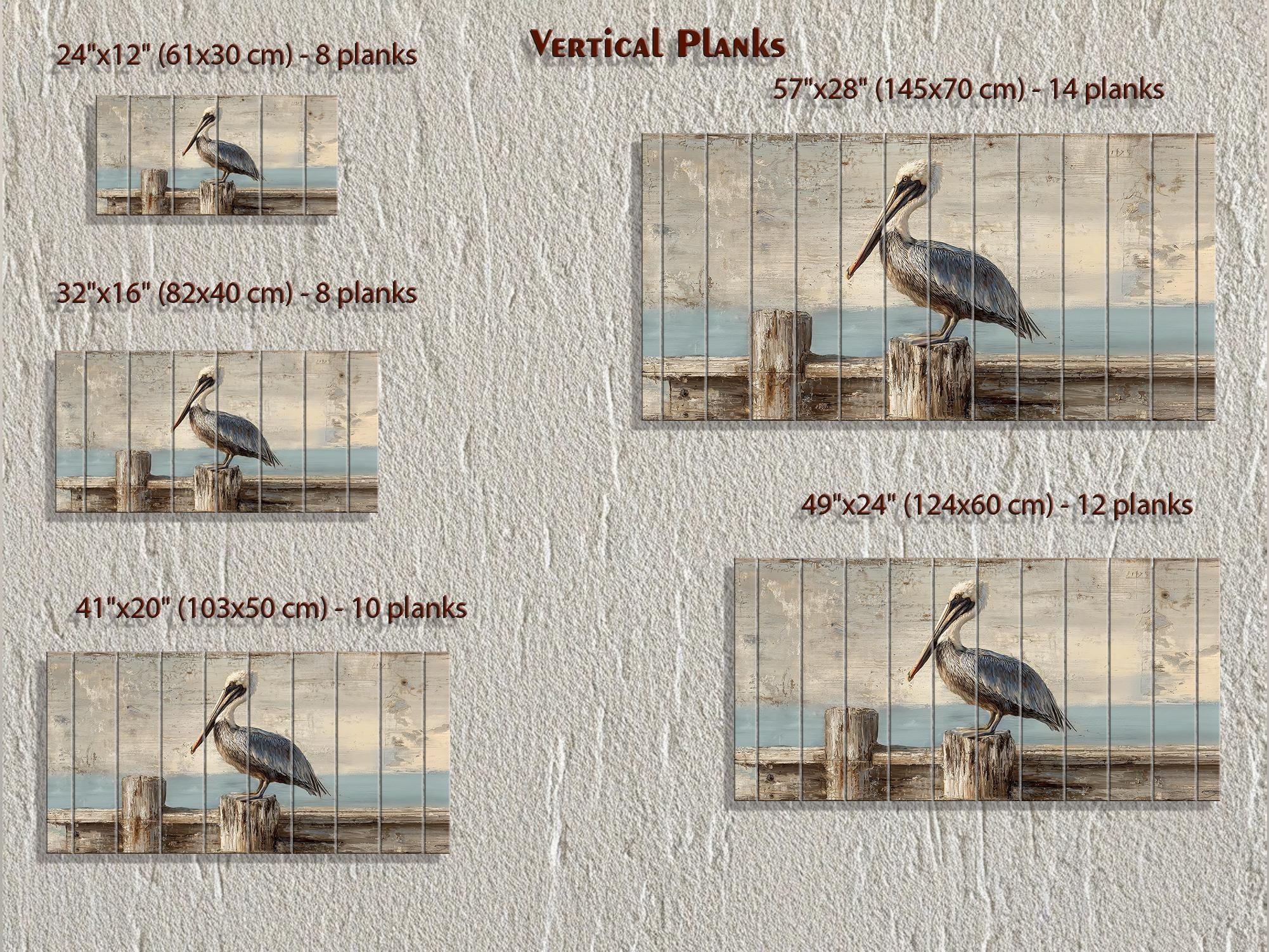 Pelican on Standing On Wooden Dock Distressed Wood Coastal Wall Art