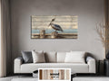Pelican on Standing On Wooden Dock Distressed Wood Coastal Wall Art