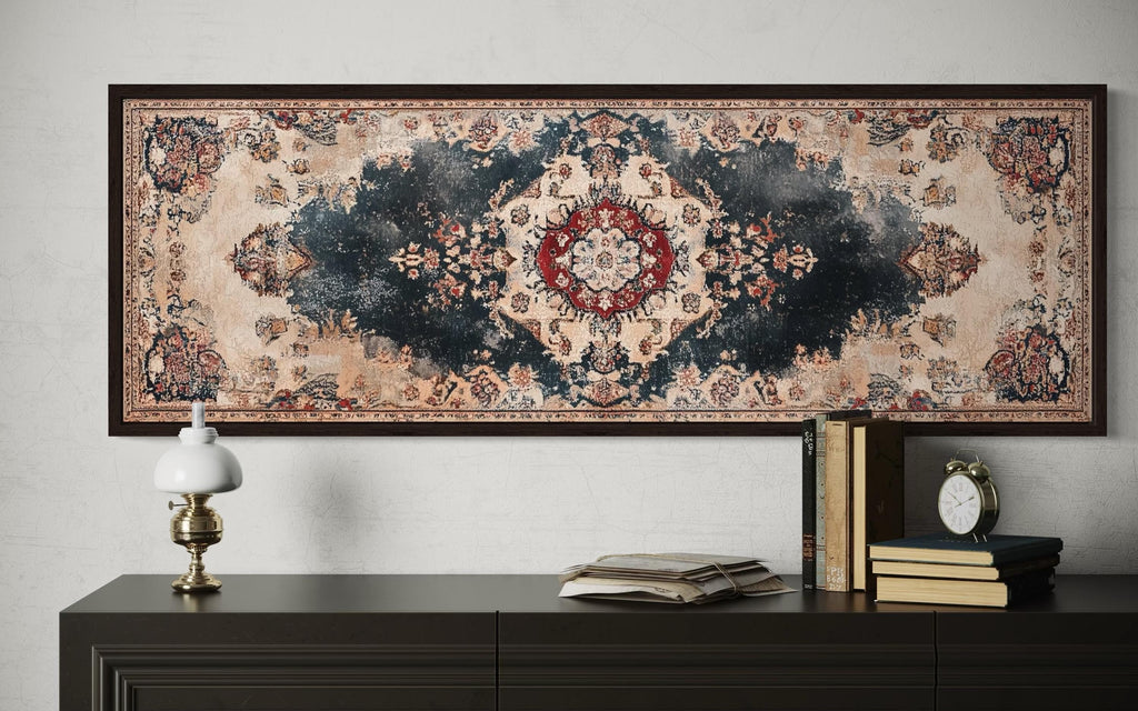 Persian Carpet Red Navy Beige Long Horizontal Canvas Wall Art