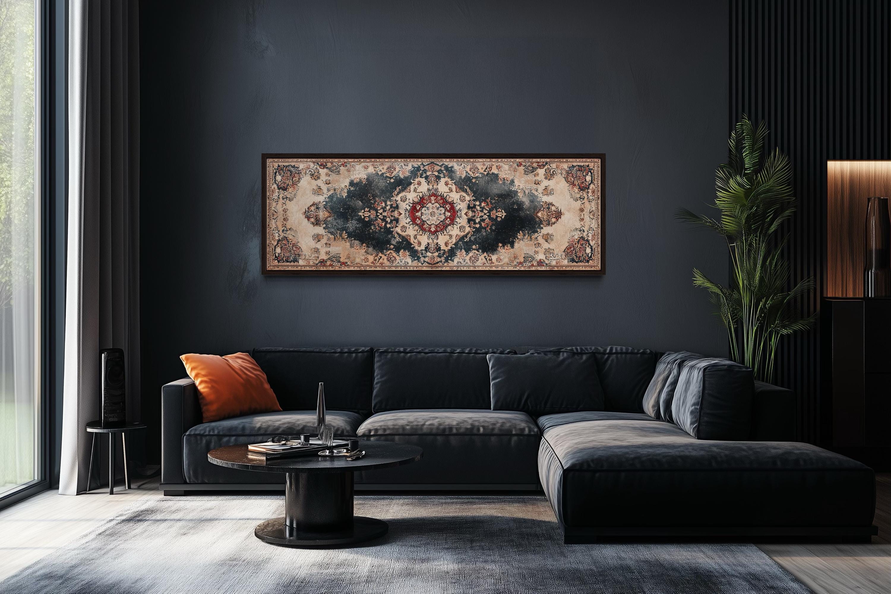 Persian Carpet Red Navy Beige Long Horizontal Canvas Wall Art
