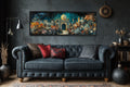 Persian Teal Gold Canvas – Panoramic Floral Palace Print | Middle Eastern Wall Art
