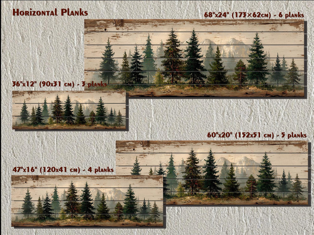 Pine Forest Mountain Landscape Distressed Long Horizontal Rustic Wood Wall Art