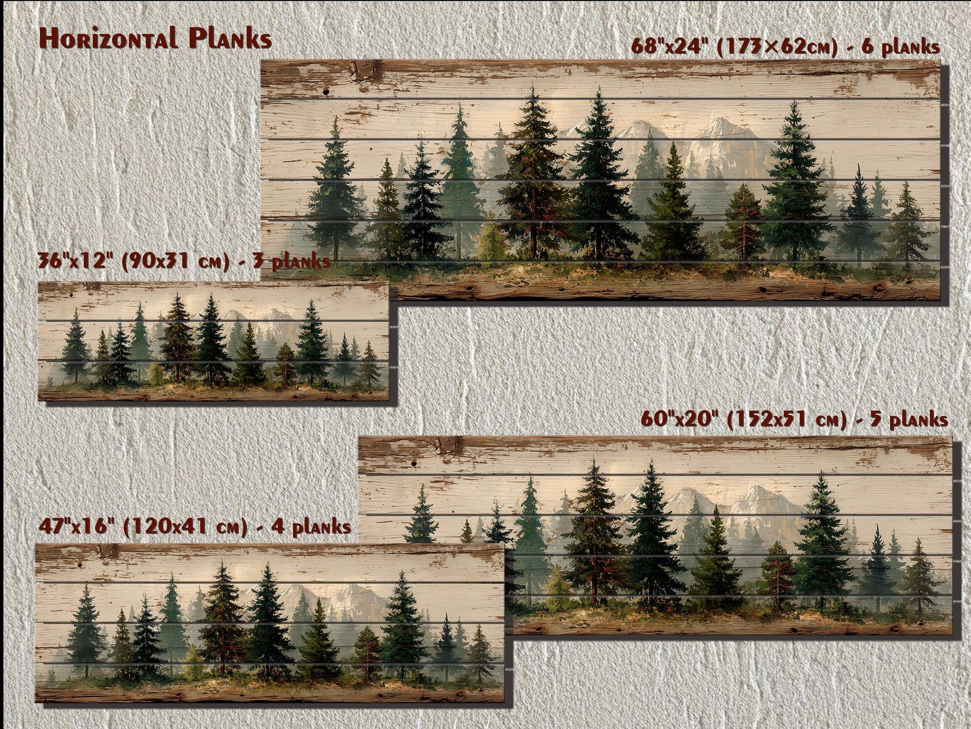 Pine Forest Mountain Landscape Distressed Long Horizontal Rustic Wood Wall Art