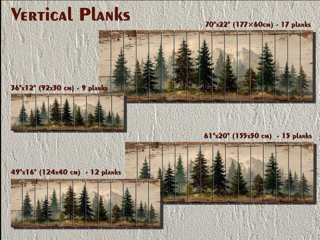 Pine Forest Mountain Landscape Distressed Long Horizontal Rustic Wood Wall Art