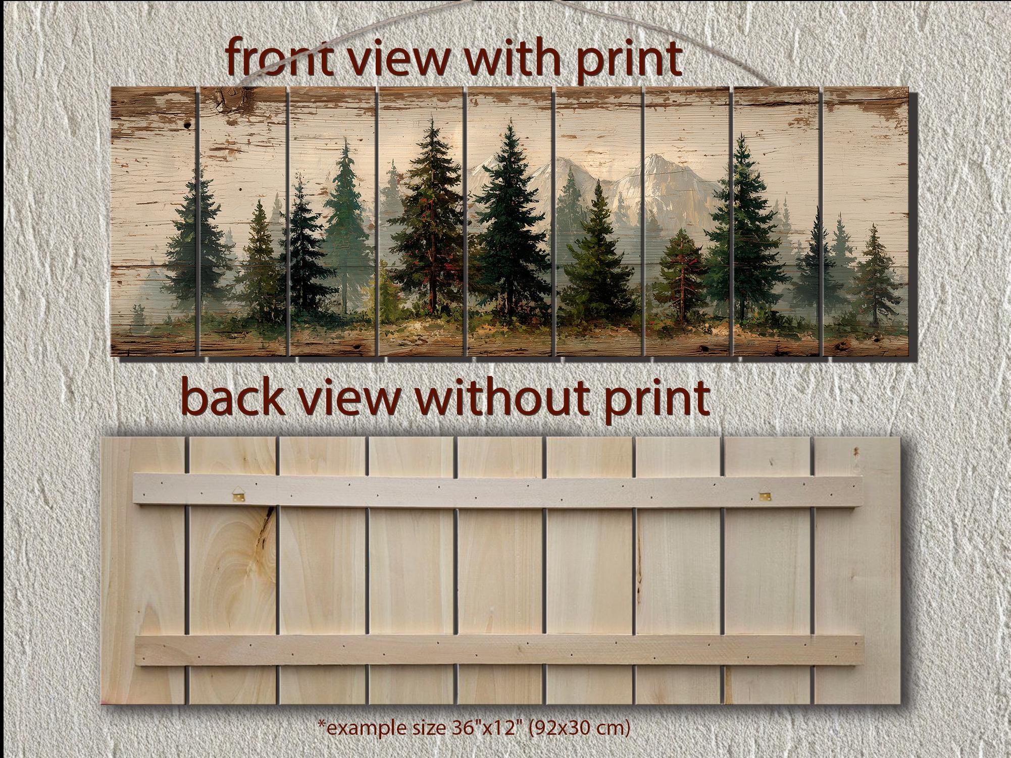 Pine Forest Mountain Landscape Distressed Long Horizontal Rustic Wood Wall Art
