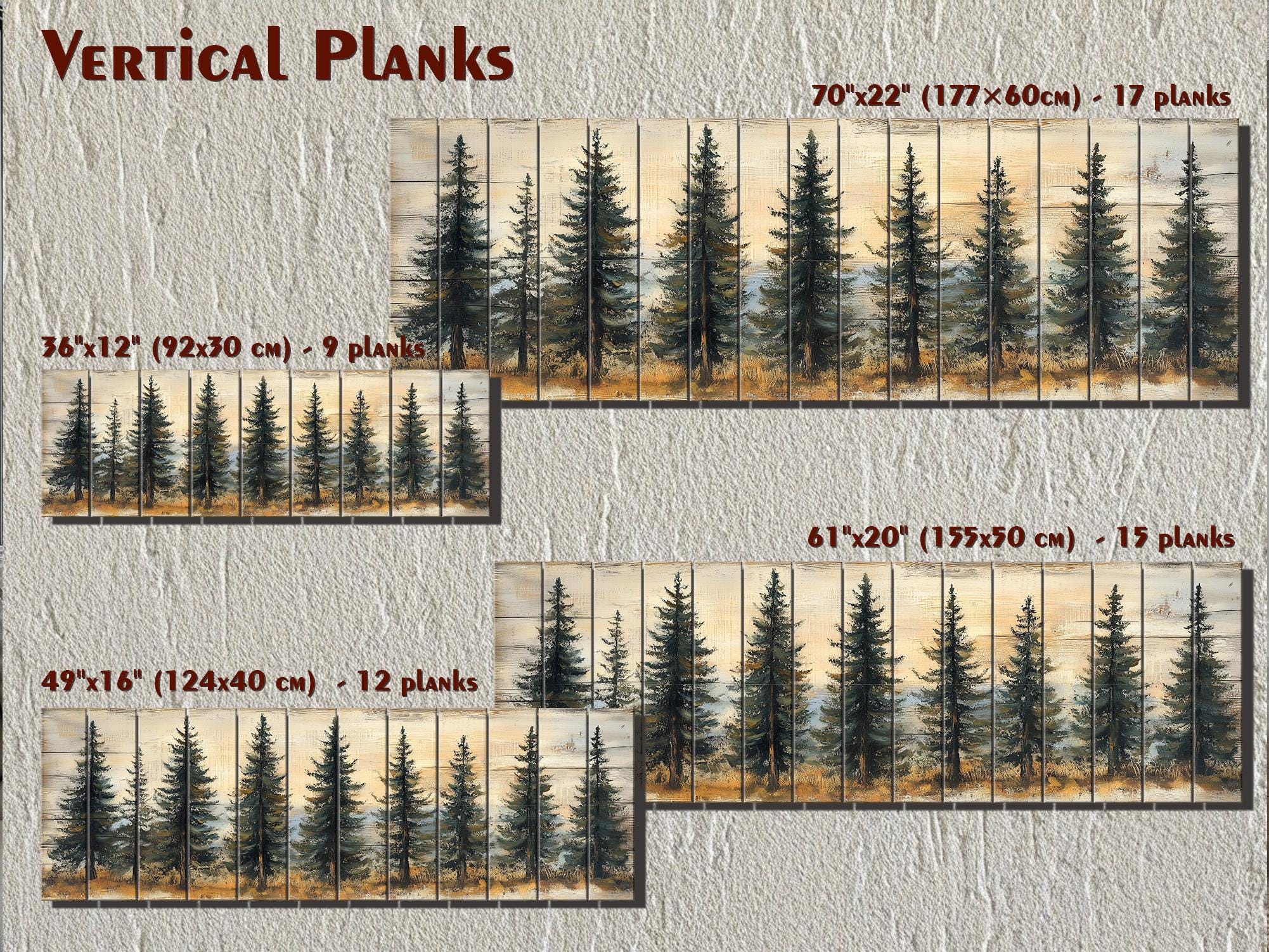 Pine Tree Forest Real Wood Long Horizontal Wall Art