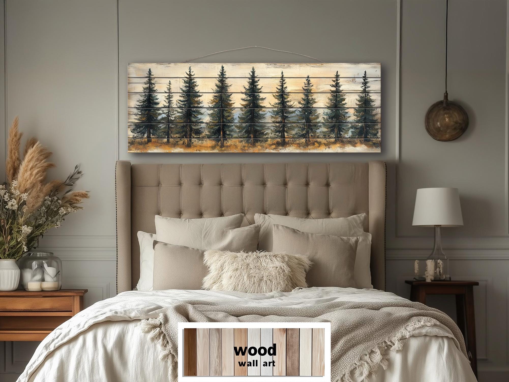 Pine Tree Forest Real Wood Long Horizontal Wall Art