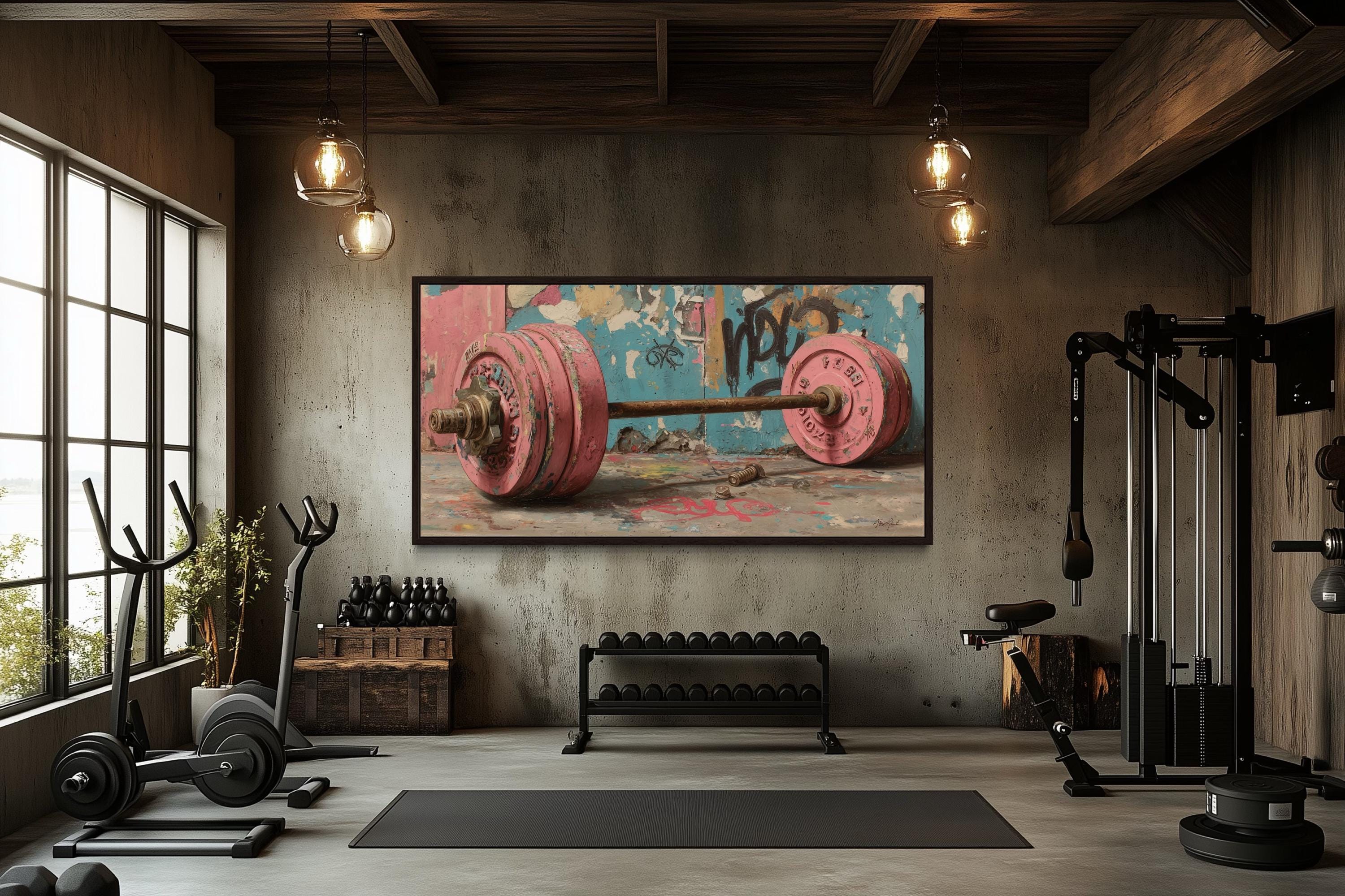 Pink Graffiti Barbell Wall Art For Women's Gym Decor