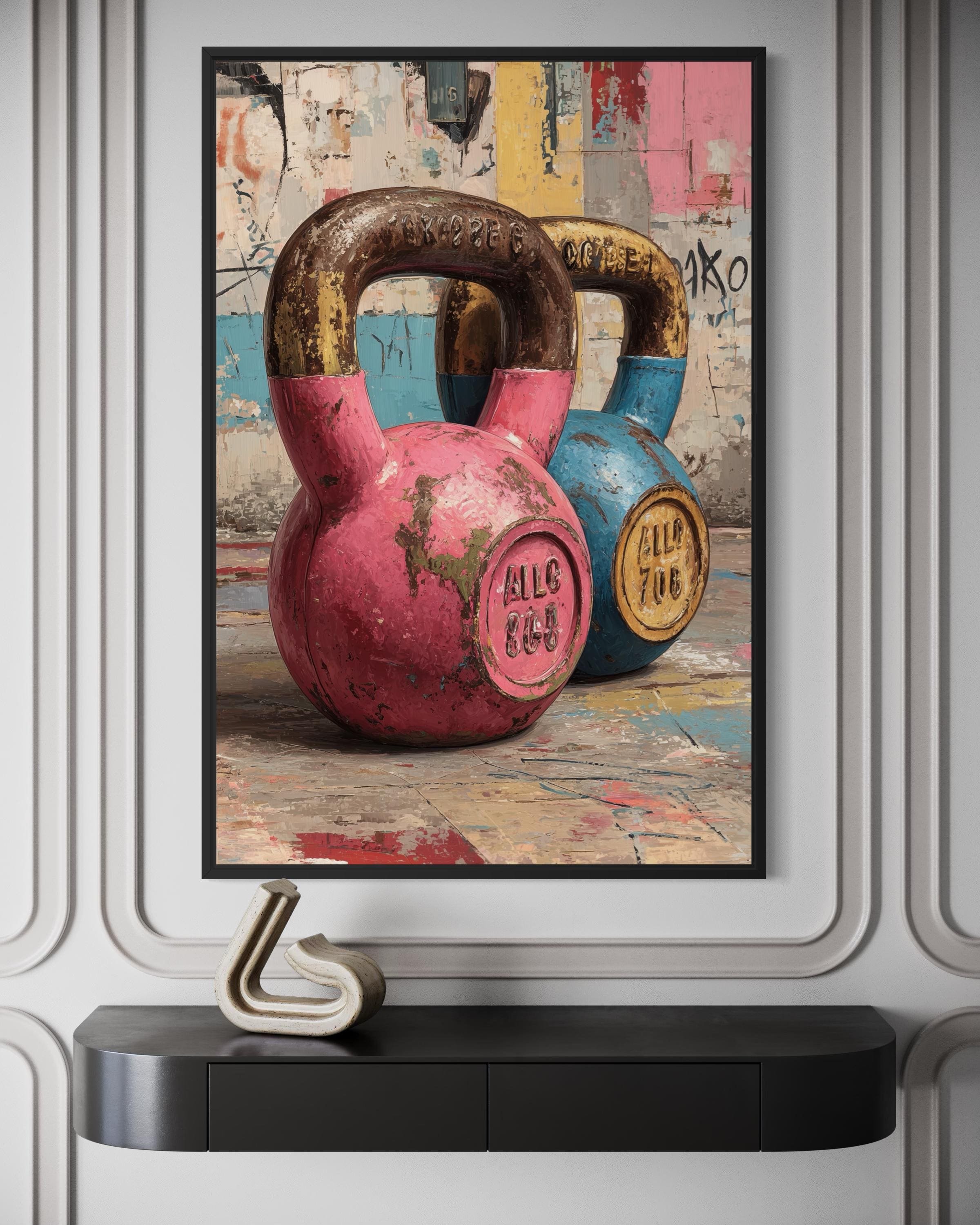 Pink Kettlebell Wall Art – Colorful Strength Training Artwork for Home Gym Decor For Women