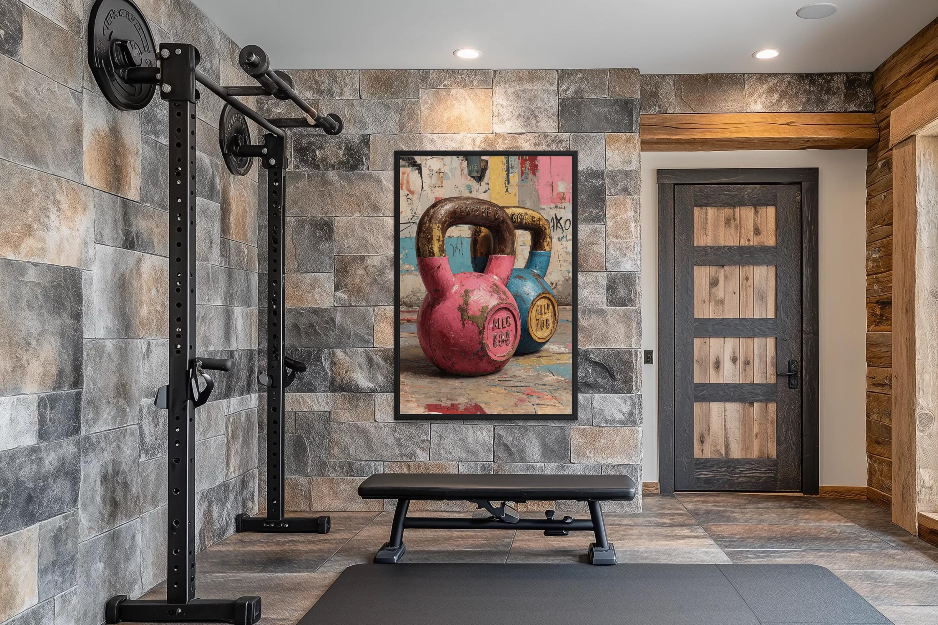 Pink Kettlebell Wall Art – Colorful Strength Training Artwork for Home Gym Decor For Women