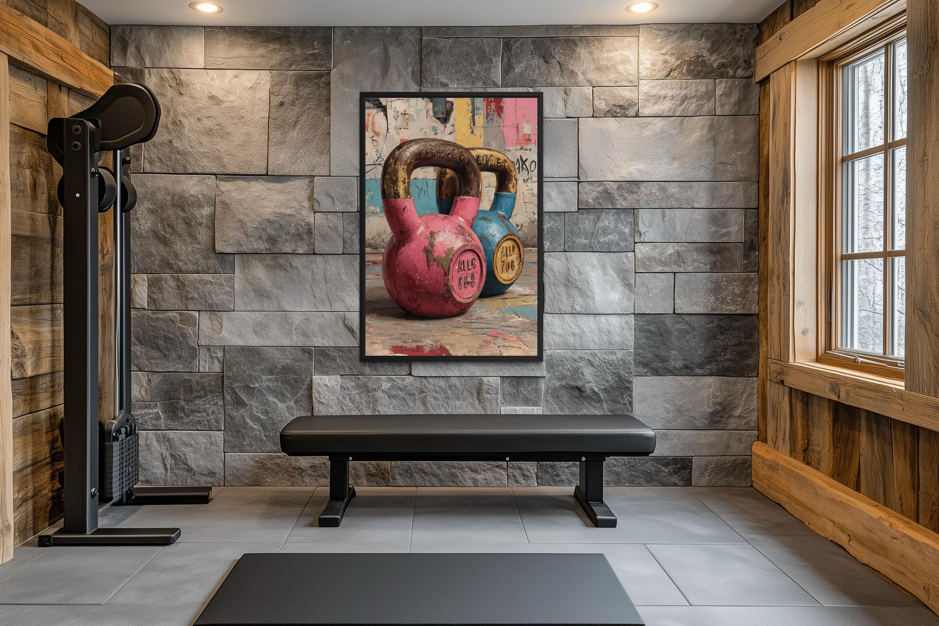 Pink Kettlebell Wall Art – Colorful Strength Training Artwork for Home Gym Decor For Women