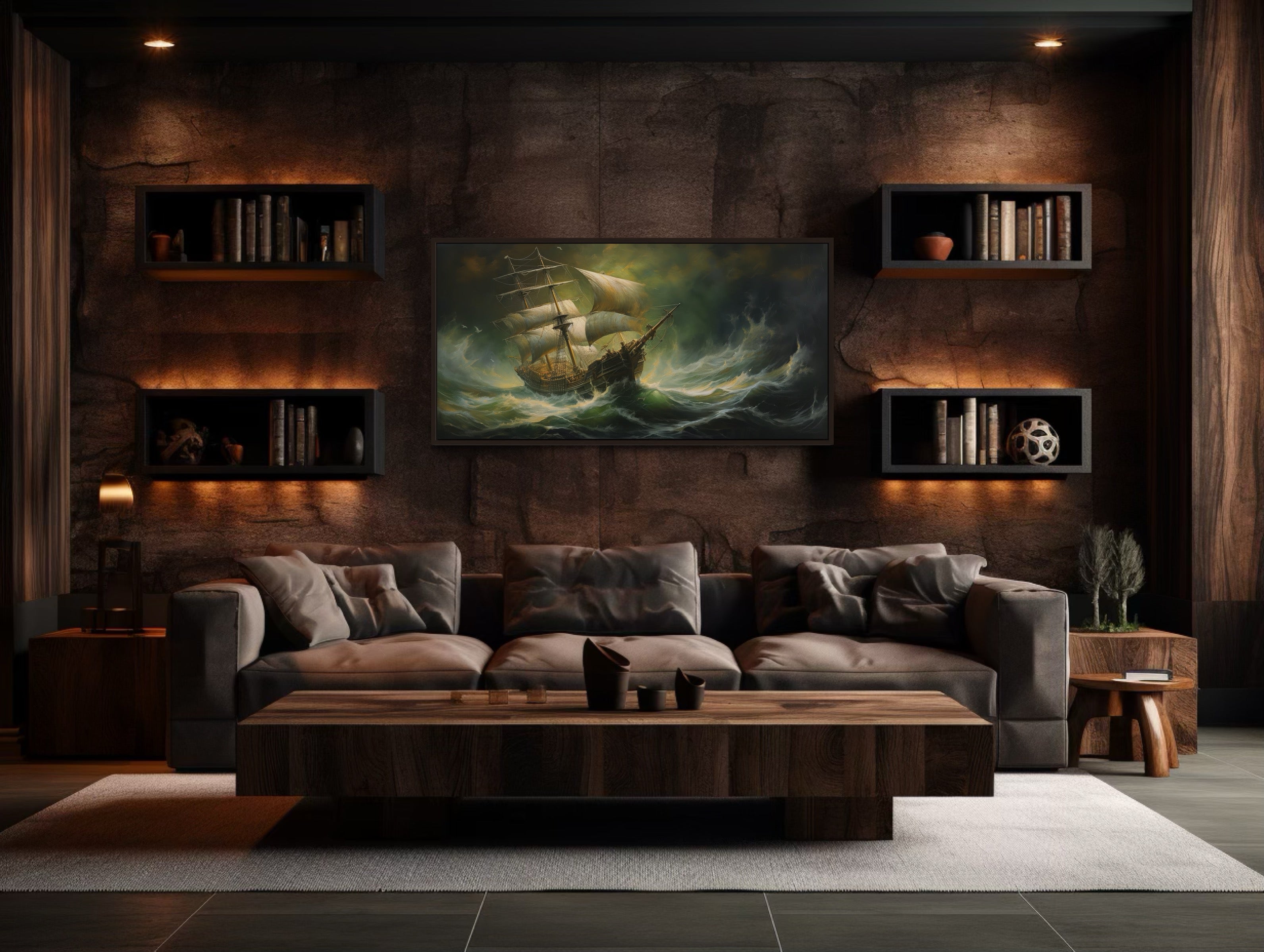 Pirate Ship Wall Art – Nautical Canvas Print | Stormy Sea Painting Decor