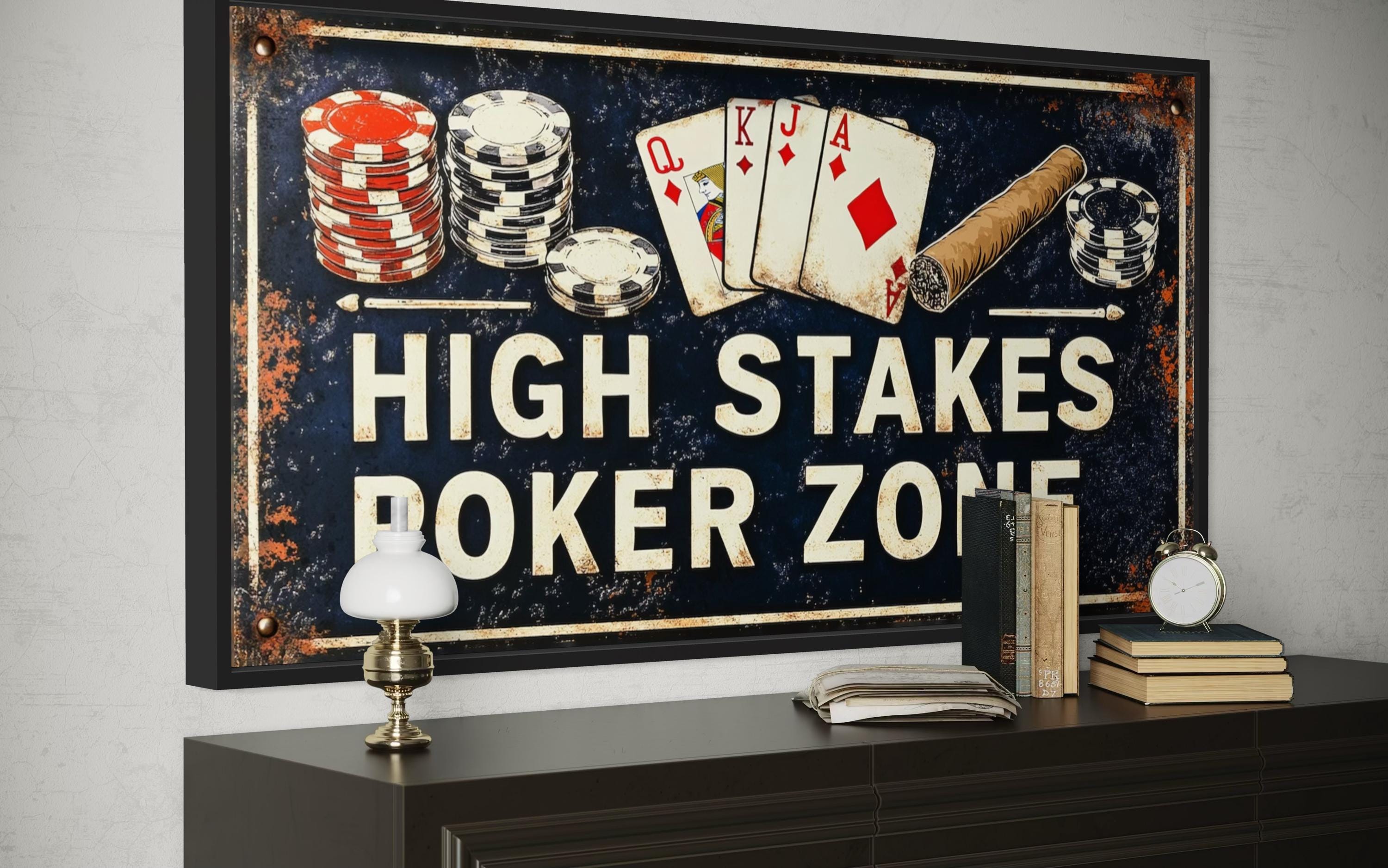 Poker Wall Art - High Stakes Poker Zone Sign For Game Room Decor