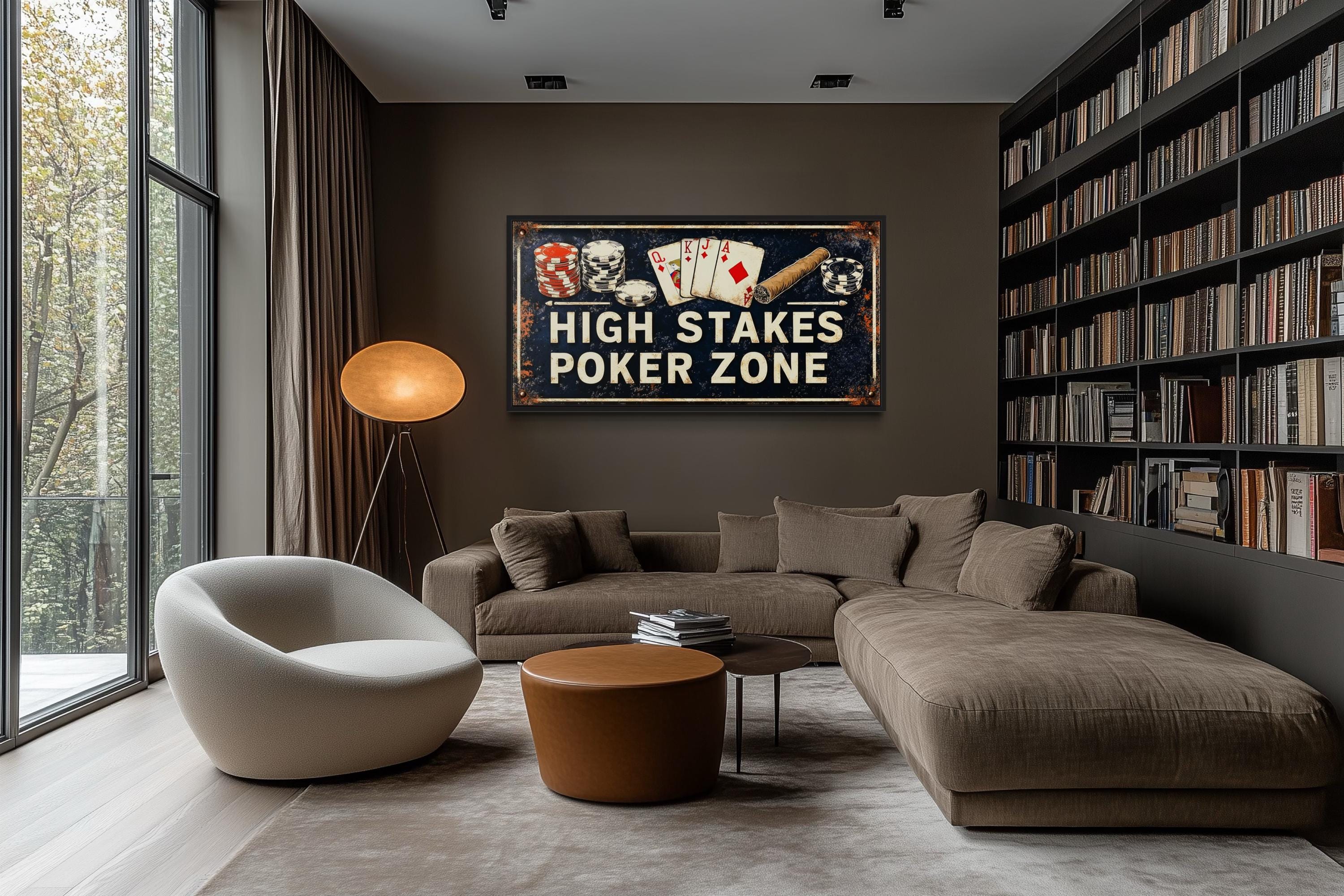 Poker Wall Art - High Stakes Poker Zone Sign For Game Room Decor