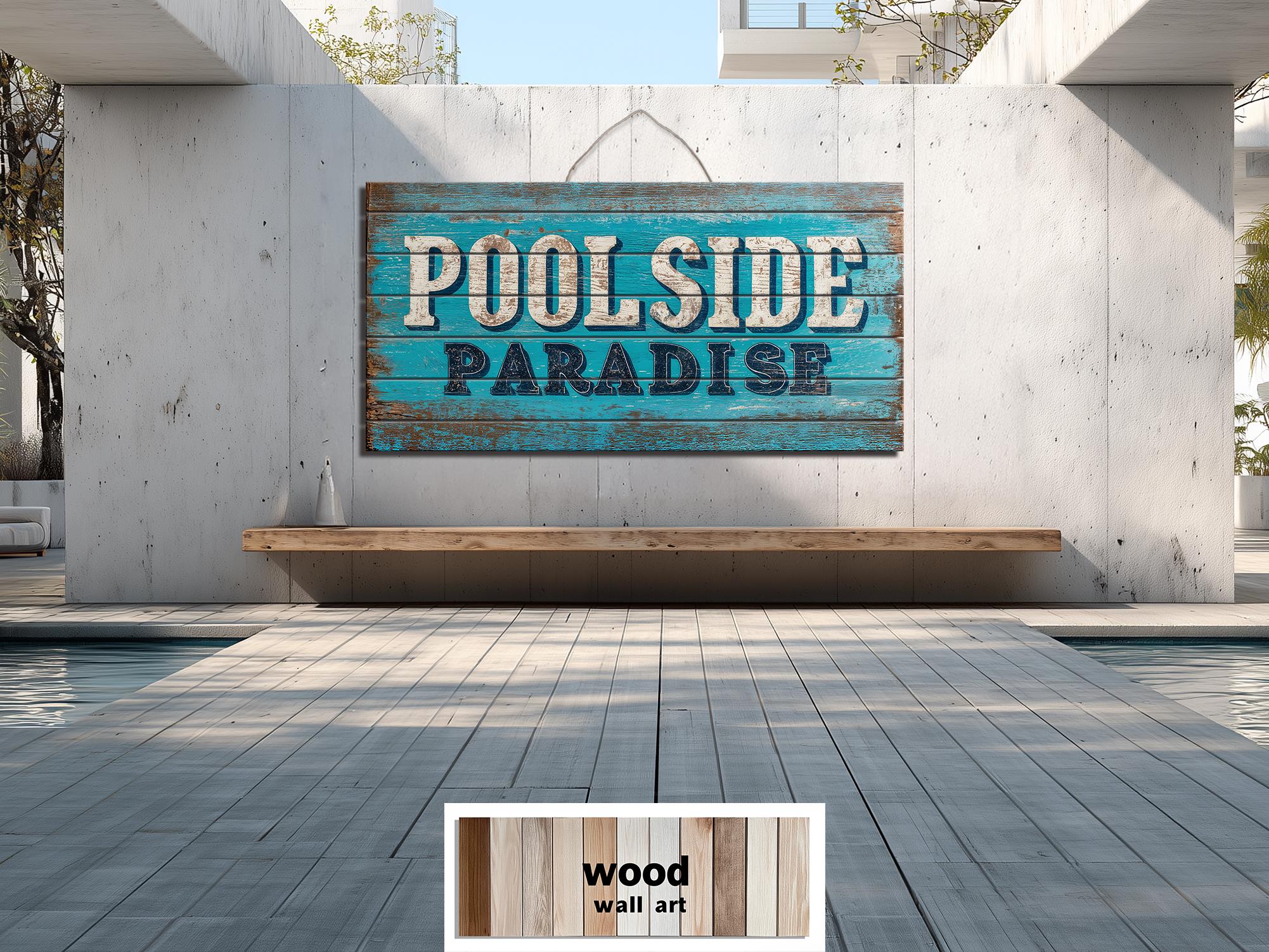 Pool Sign Distressed Wood Wall Art – Poolside Decor | Rustic Outdoor Patio Sign
