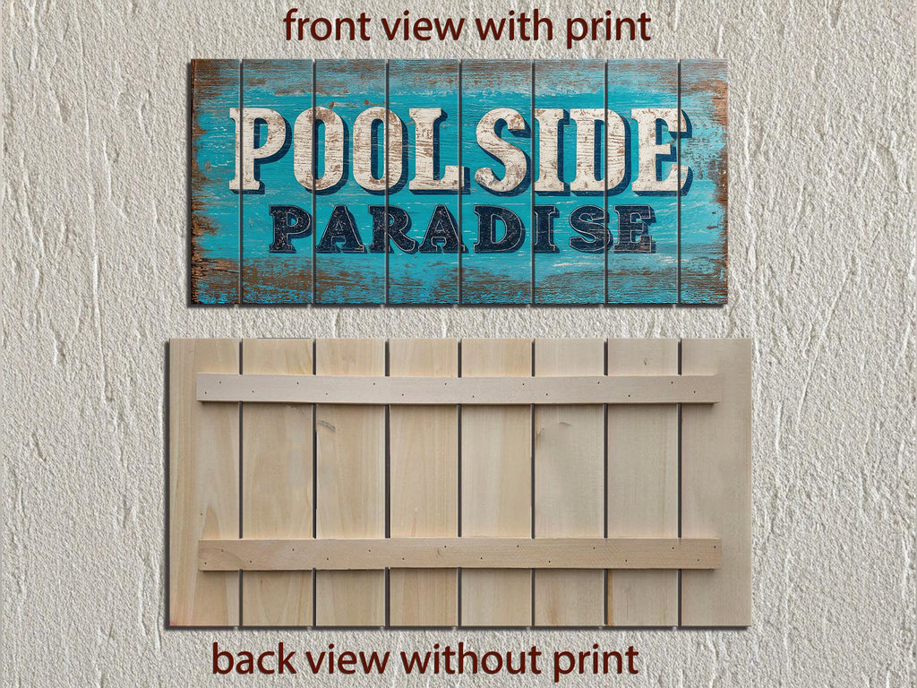 Pool Sign Distressed Wood Wall Art – Poolside Decor | Rustic Outdoor Patio Sign