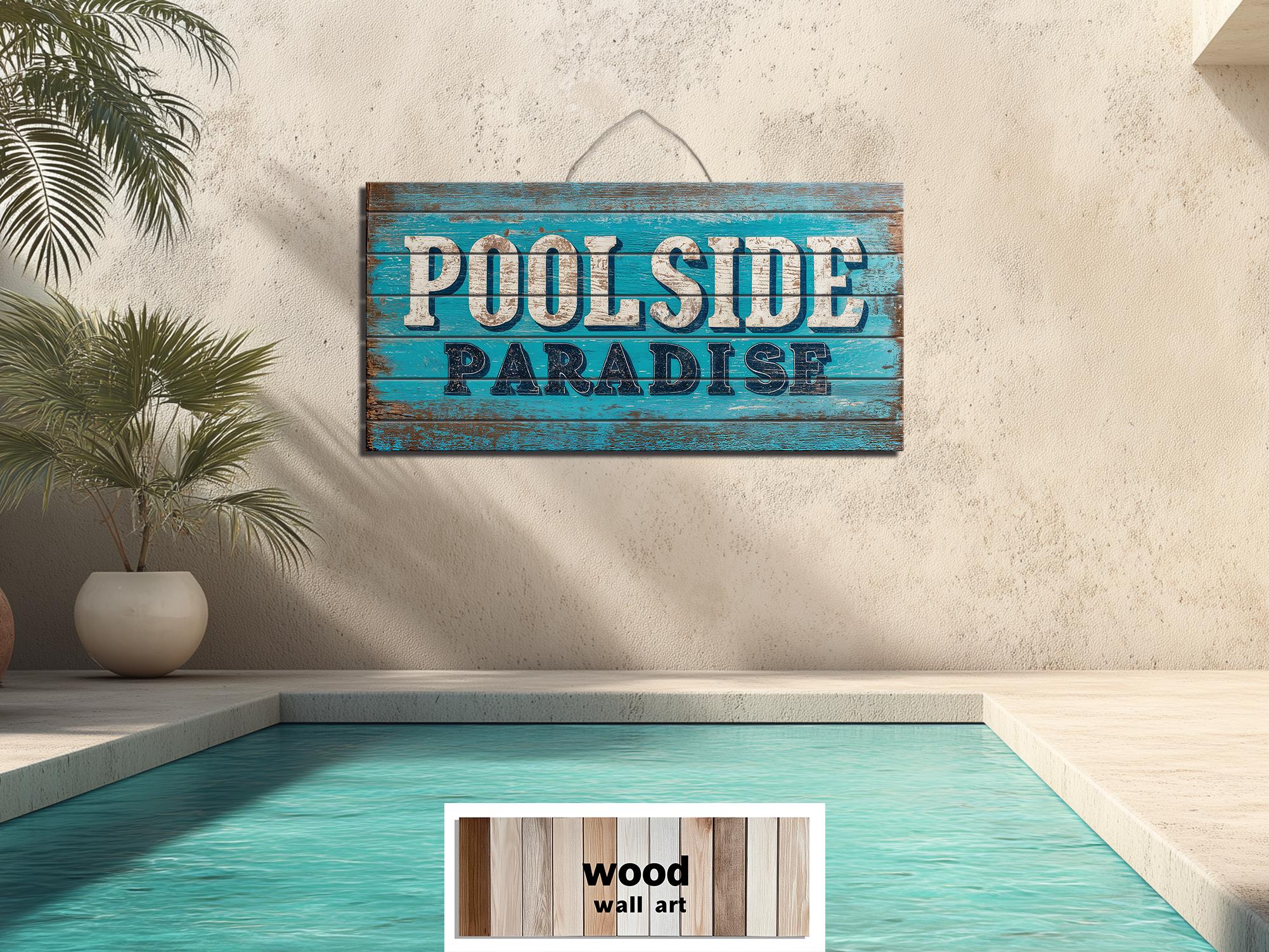Pool Sign Distressed Wood Wall Art – Poolside Decor | Rustic Outdoor Patio Sign