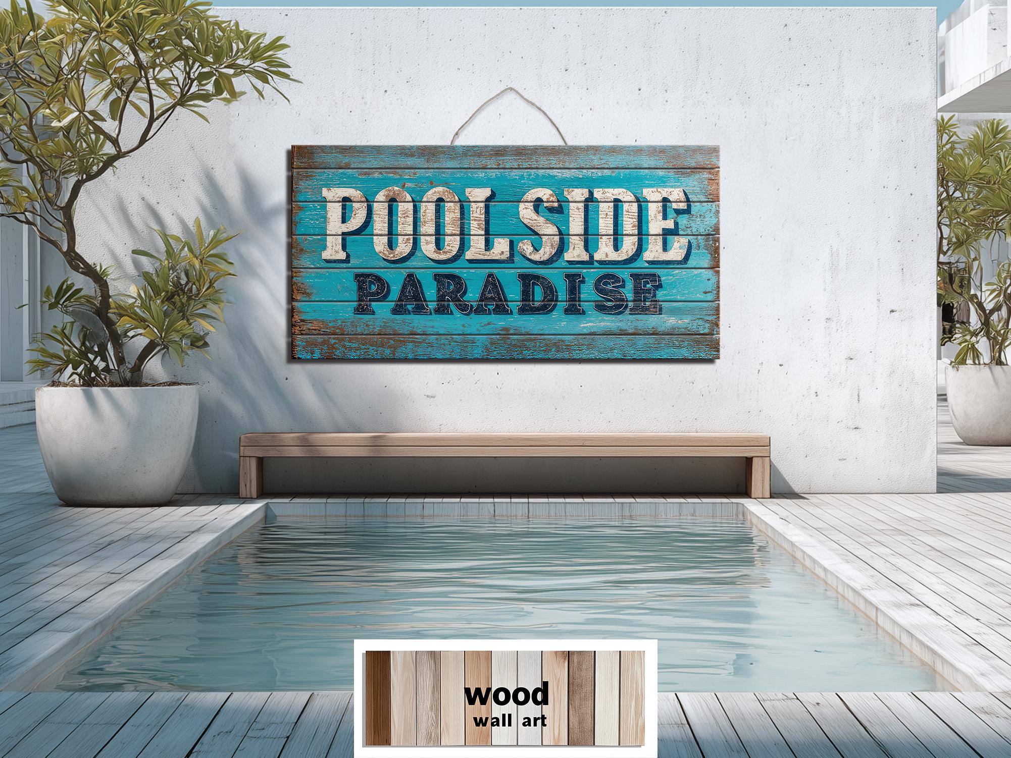 Pool Sign Distressed Wood Wall Art – Poolside Decor | Rustic Outdoor Patio Sign