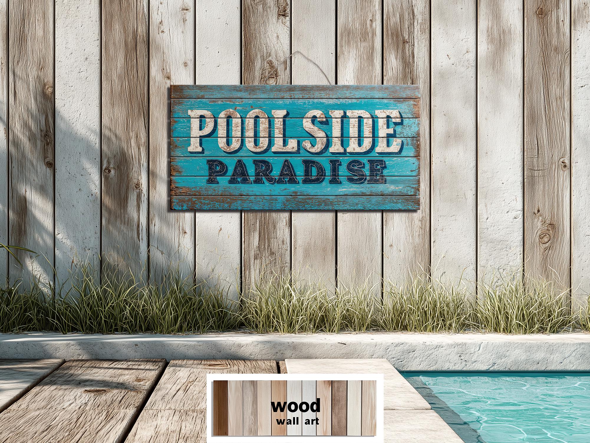 Pool Sign Distressed Wood Wall Art – Poolside Decor | Rustic Outdoor Patio Sign