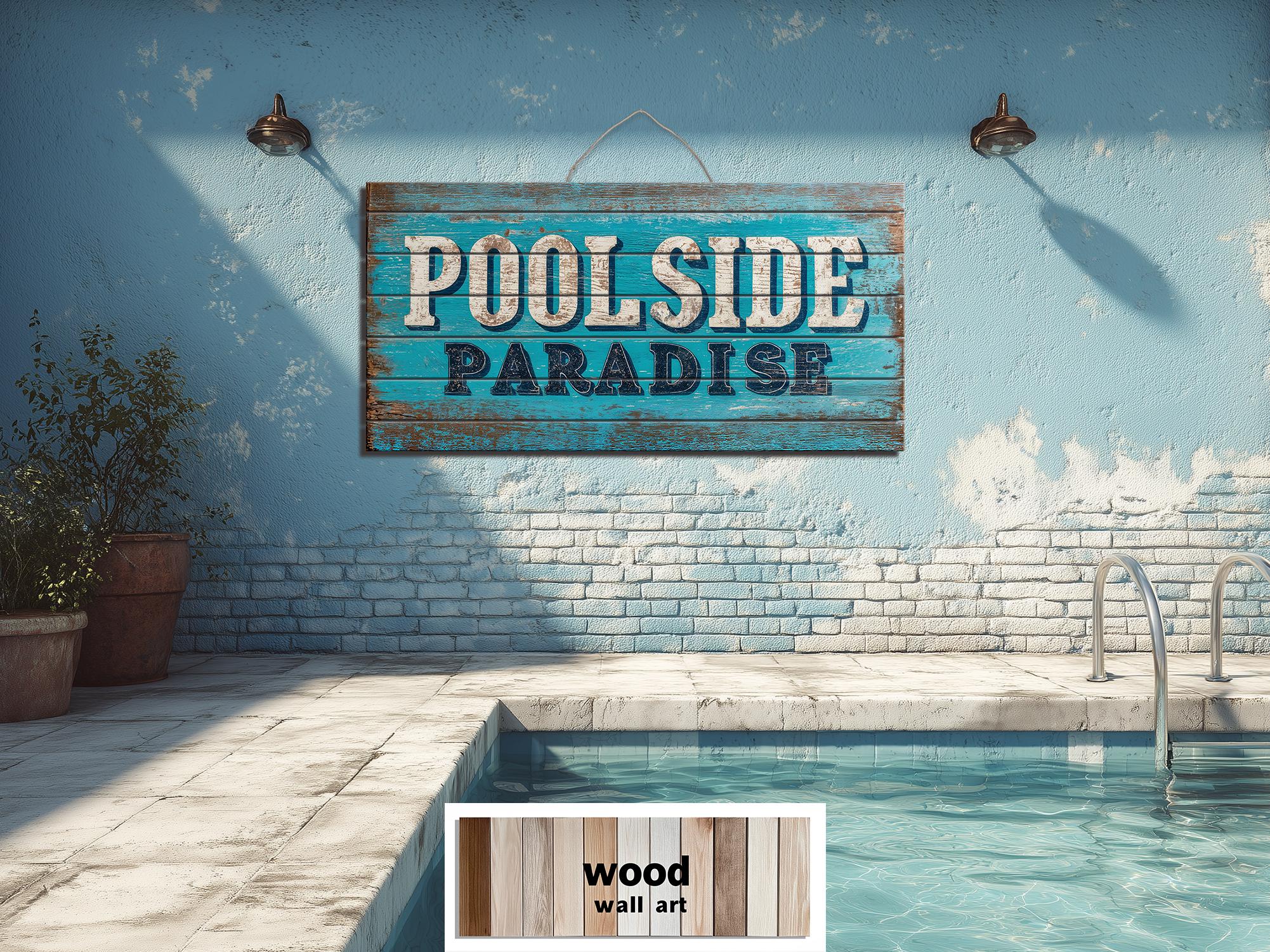 Pool Sign Distressed Wood Wall Art – Poolside Decor | Rustic Outdoor Patio Sign