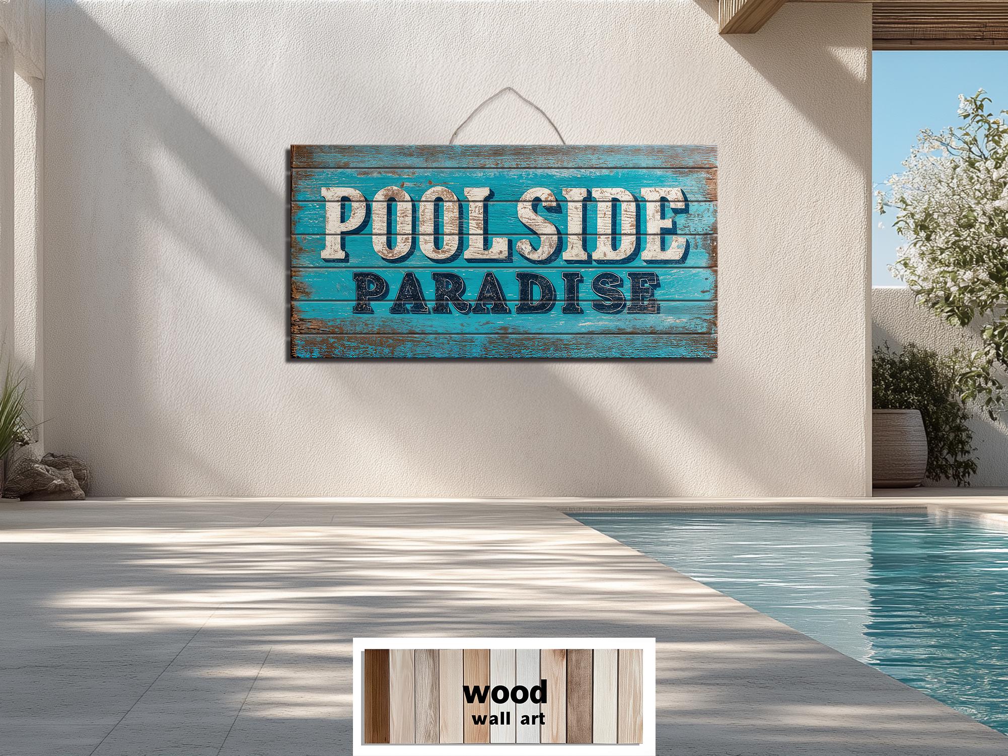 Pool Sign Distressed Wood Wall Art – Poolside Decor | Rustic Outdoor Patio Sign