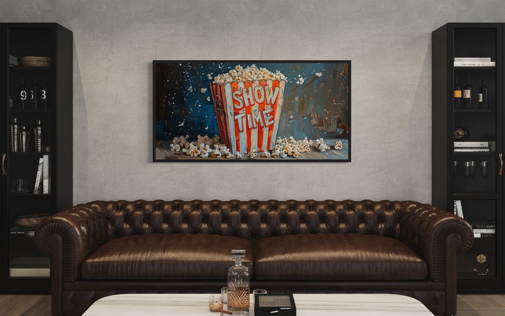 Popcorn Wall Art – Framed Canvas Print | Nostalgic Movie Room Decor