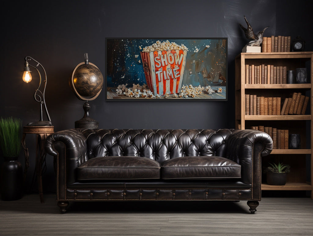 Popcorn Wall Art – Framed Canvas Print | Nostalgic Movie Room Decor