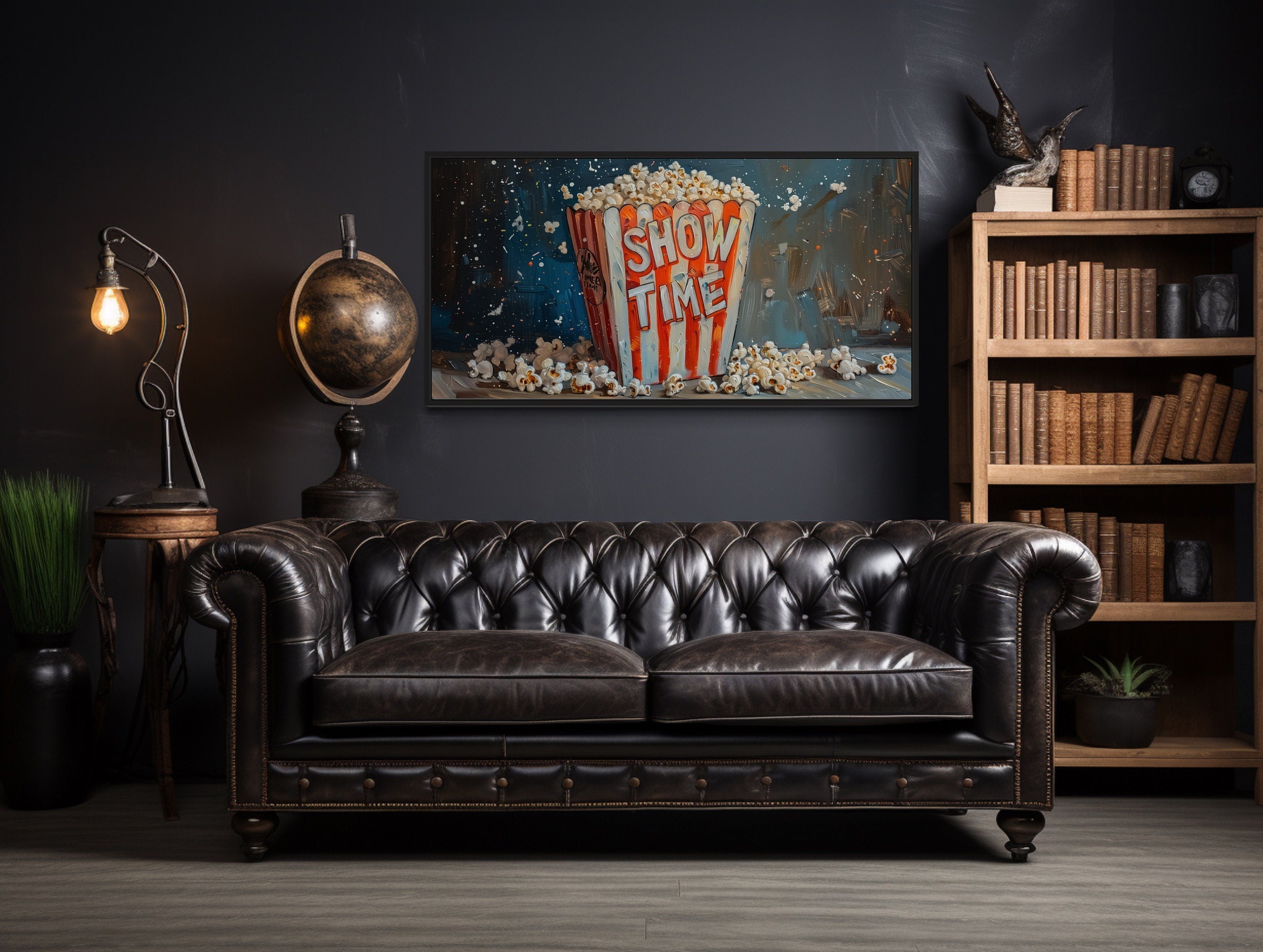 Popcorn Wall Art – Framed Canvas Print | Nostalgic Movie Room Decor