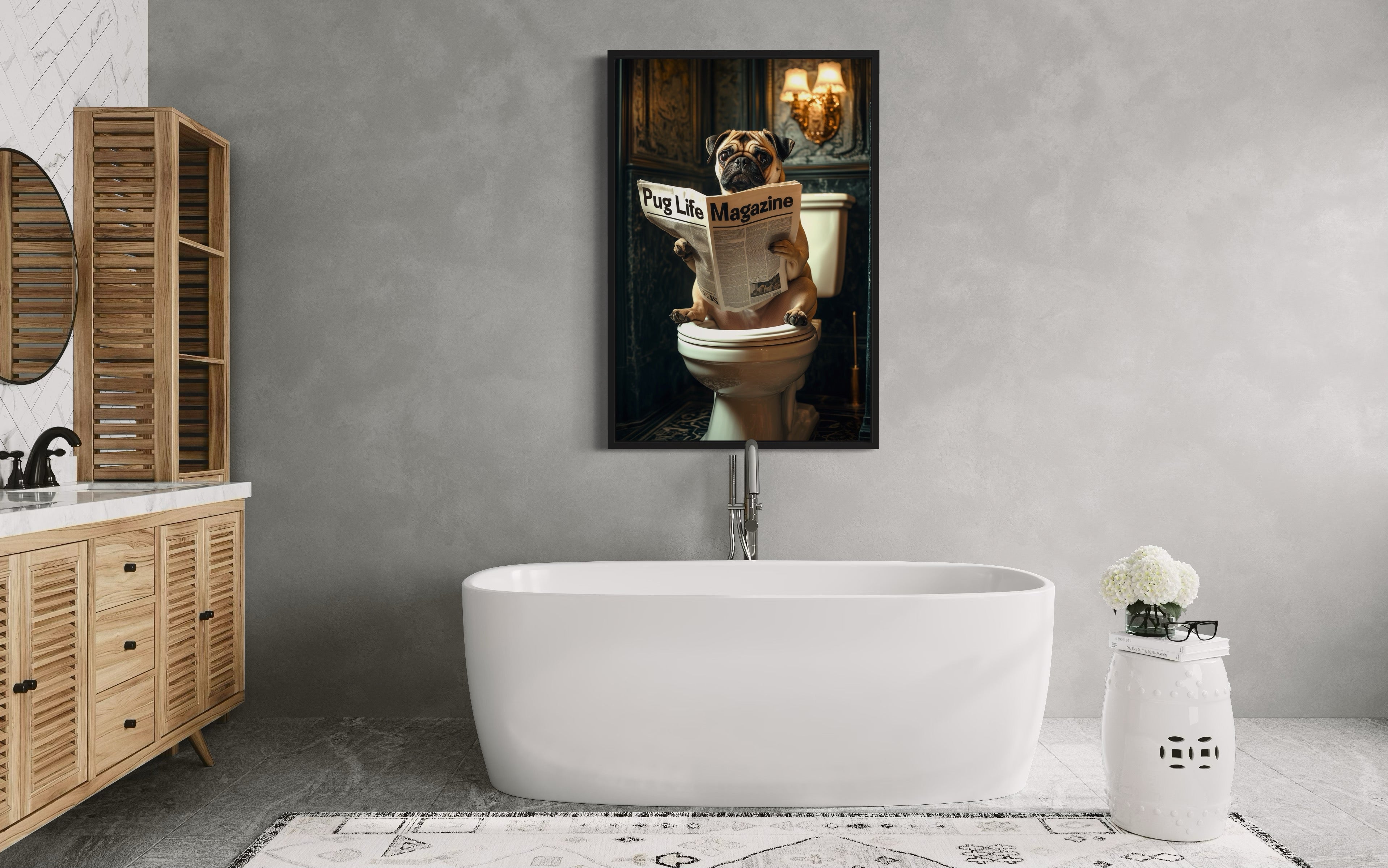 Pug On The Toilet Reading Newspaper Picture
