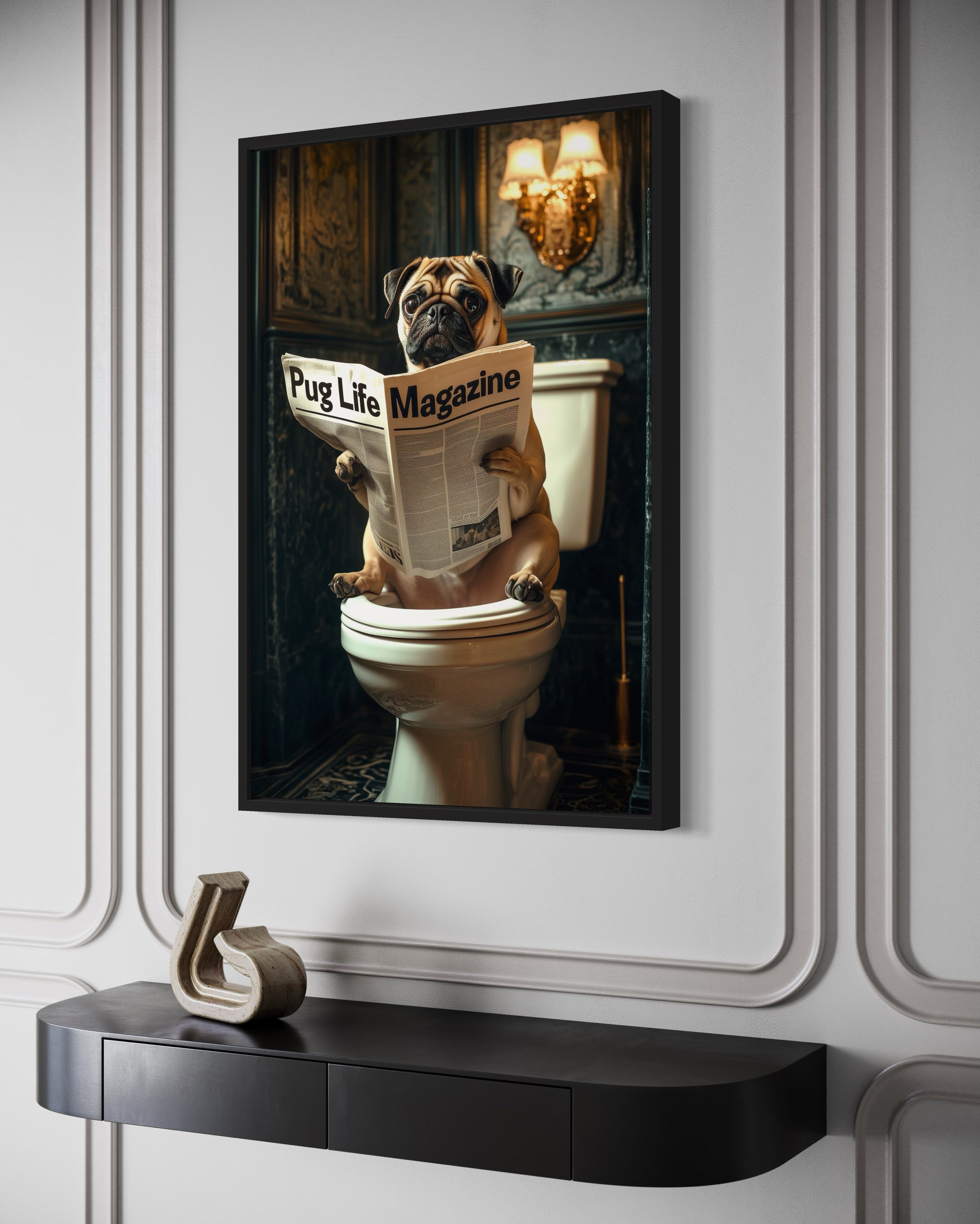Pug On The Toilet Reading Newspaper Picture