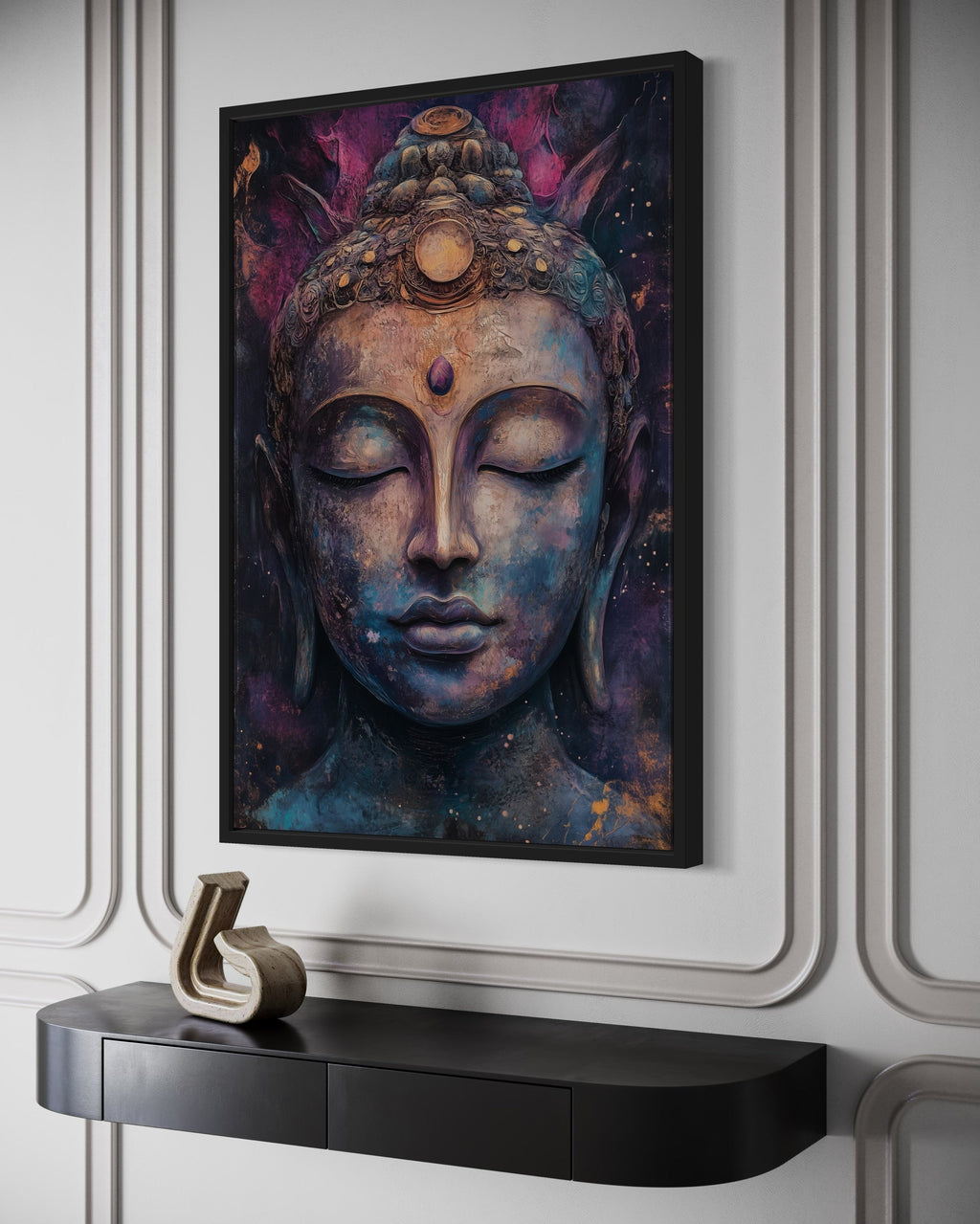 Purple Buddha Abstract Painting Framed Zen Wall Decor