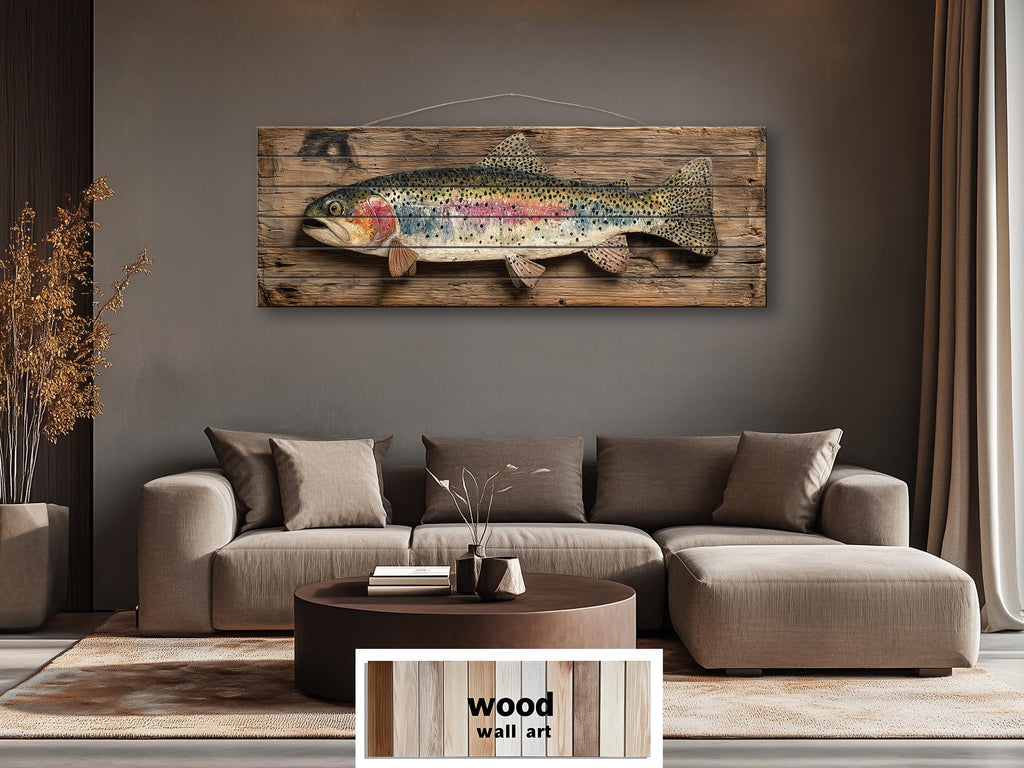 Rainbow Trout Distressed Wood Wall Art For Fishing Cabin Decor