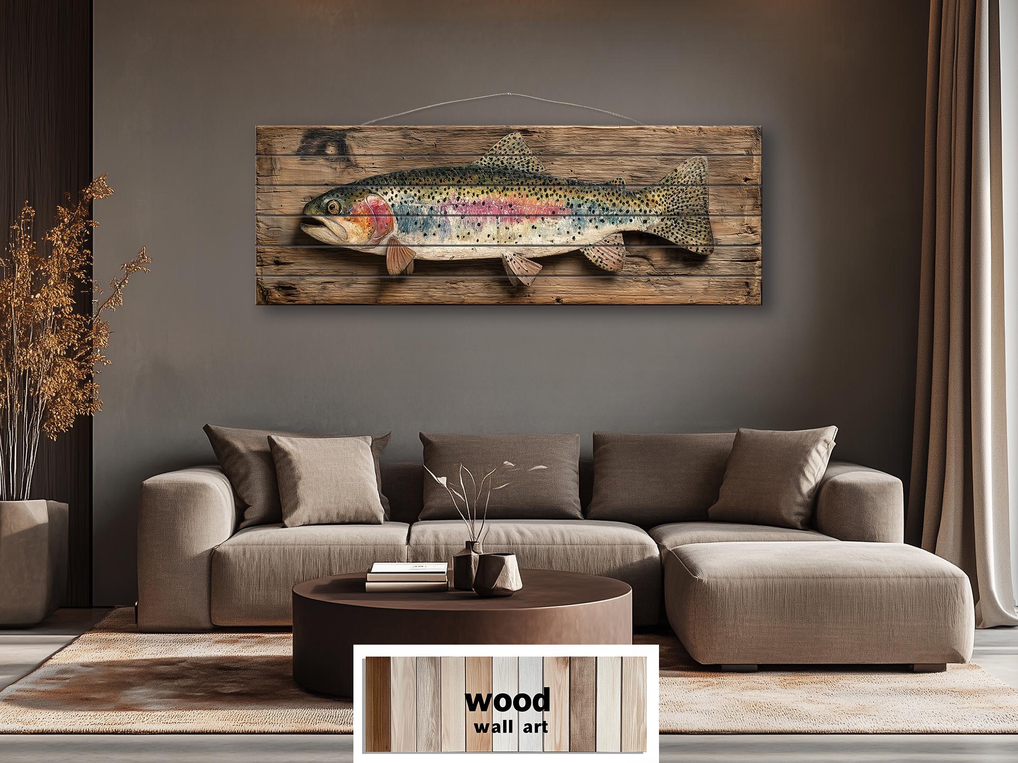 Rainbow Trout Distressed Wood Wall Art For Fishing Cabin Decor