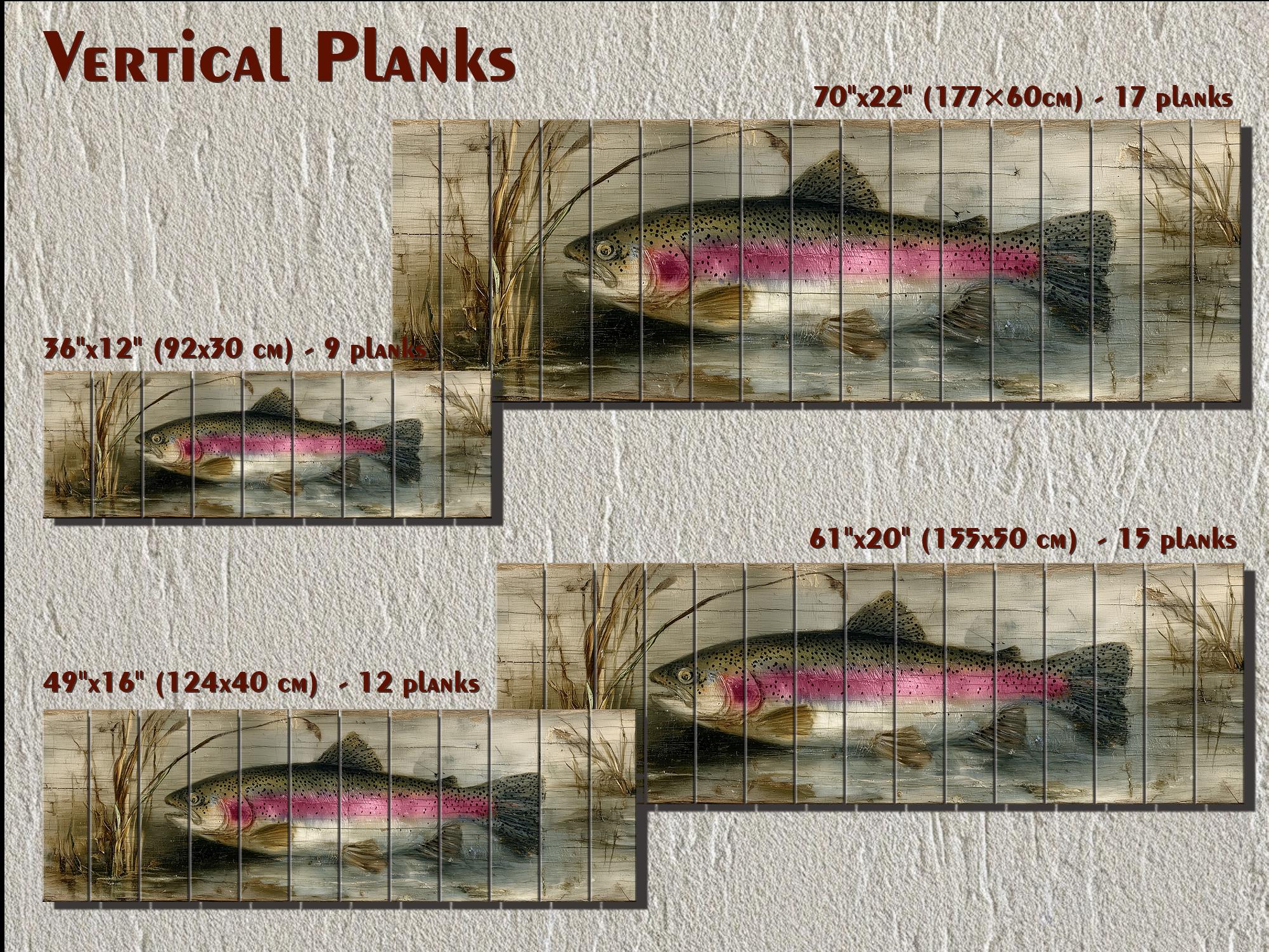 Rainbow Trout Lake Scene Distressed Wood Wall Art – | Rustic Cabin Decor, Lake House Scene