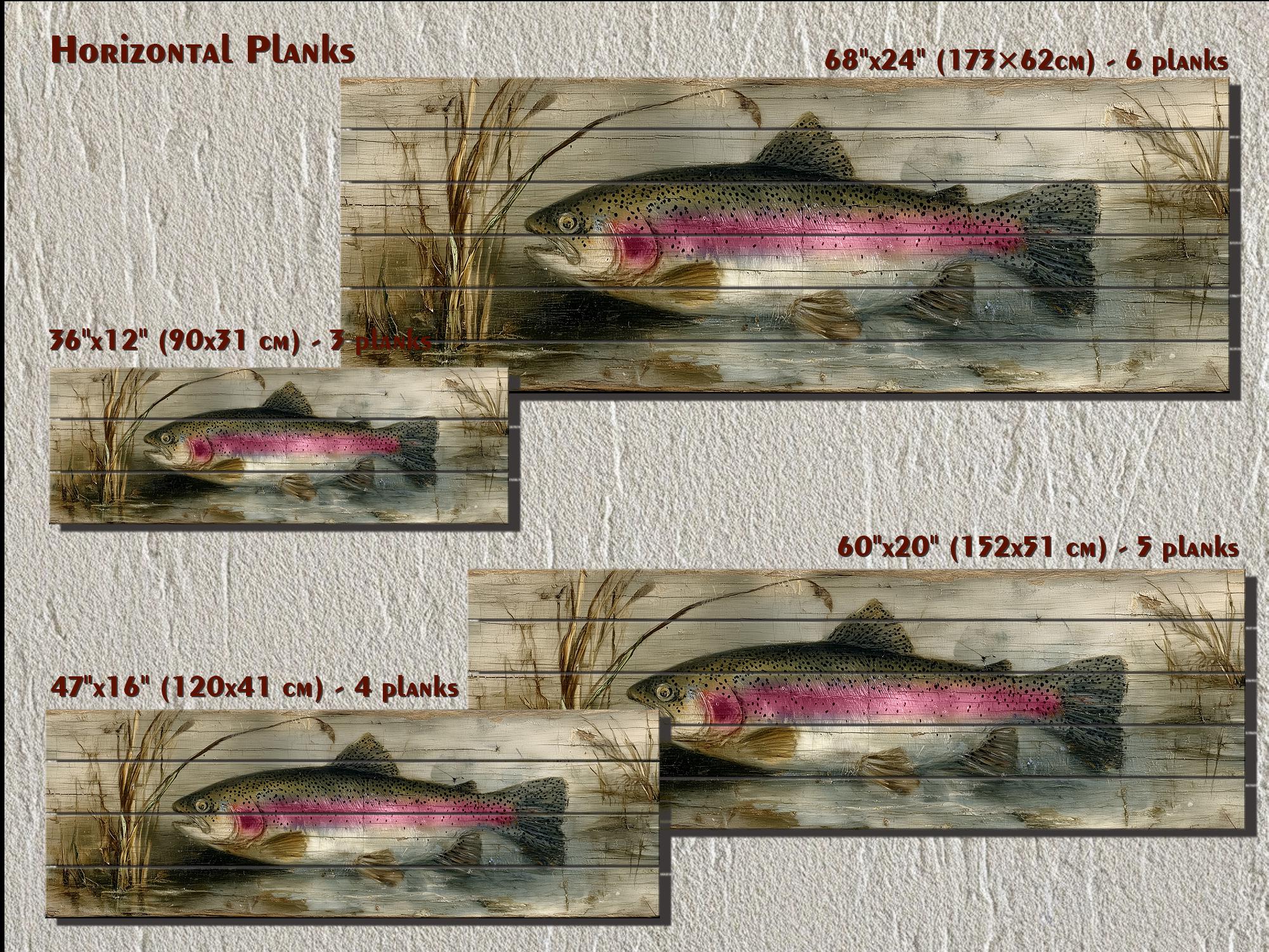 Rainbow Trout Lake Scene Distressed Wood Wall Art – | Rustic Cabin Decor, Lake House Scene