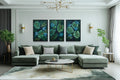 Rainforest Canvas Wall Art – Set of 3 Tropical Botanical Prints | Green Gold Blue