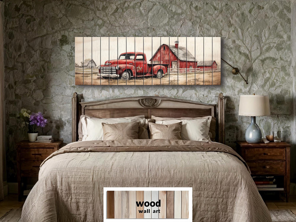 Red Barn And Truck Real Wood Wall Art For Farmhouse Decor