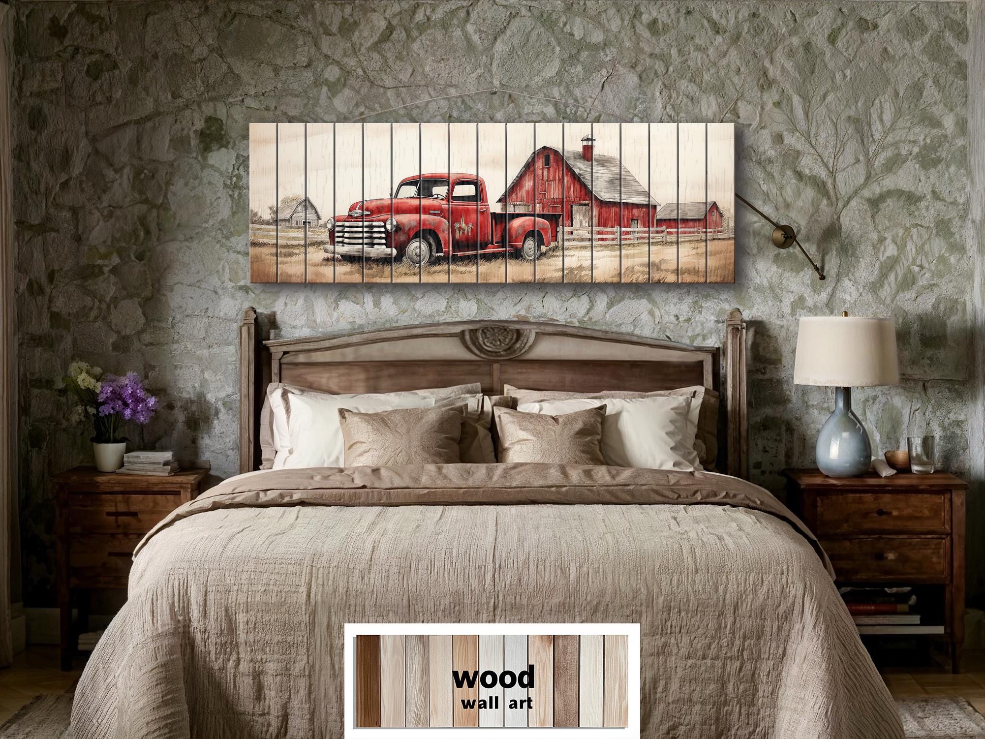 Red Barn And Truck Real Wood Wall Art For Farmhouse Decor