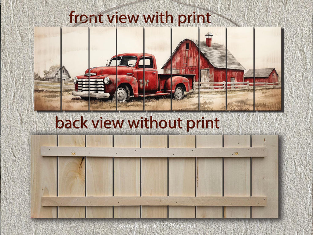 Red Barn And Truck Real Wood Wall Art For Farmhouse Decor